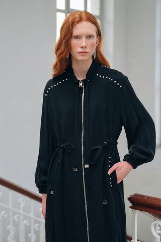 Taş ve Fermuar Detaylı Ferace - siyah