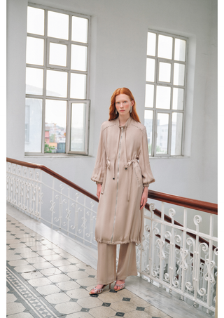 Taş ve Fermuar Detaylı Ferace - bej