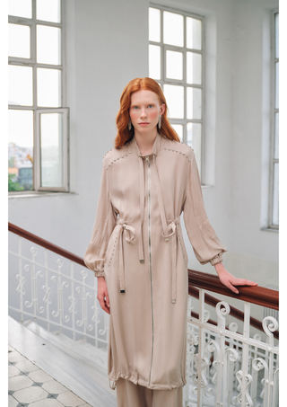 Taş ve Fermuar Detaylı Ferace - bej