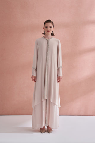 Kol Uçları ve Boydan Taş İşleme Detaylı Abaya - bej