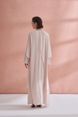 Kol Uçları ve Boydan Taş İşleme Detaylı Abaya - bej