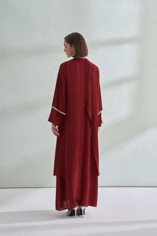 Kol Uçları ve Boydan Taş İşleme Detaylı Abaya - bordo