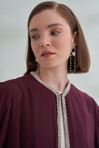 Kol Uçları ve Boydan Taş İşleme Detaylı Abaya - mürdüm