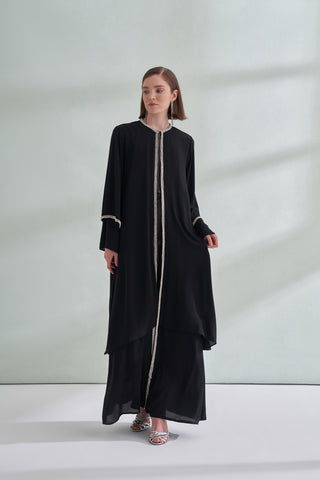 Kol Uçları ve Boydan Taş İşleme Detaylı Abaya - siyah