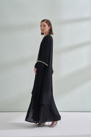 Kol Uçları ve Boydan Taş İşleme Detaylı Abaya - siyah