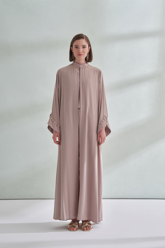 El İşi Detaylı Krep Abaya - bej