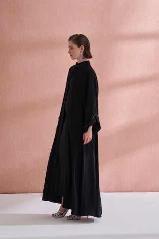 El İşi Detaylı Krep Abaya - siyah