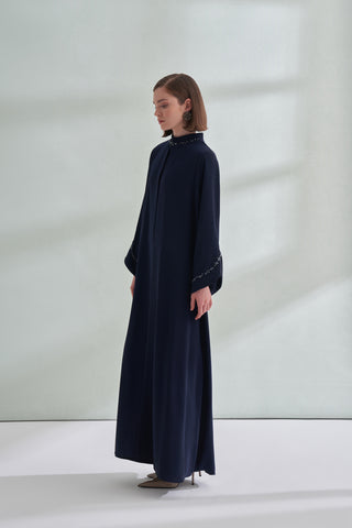 El İşi Detaylı Krep Abaya - lacivert