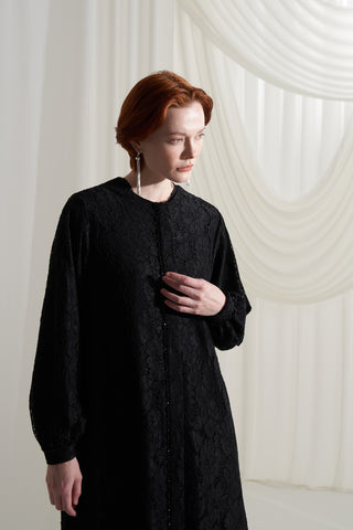 Dantelli Krep Ferace - siyah