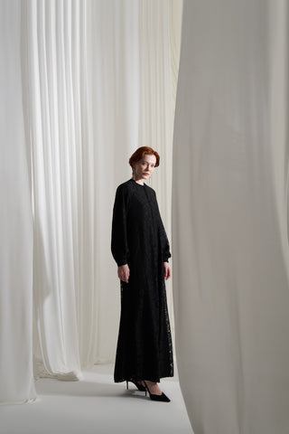 Dantelli Krep Ferace - siyah