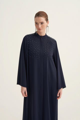 Serpme Boncuk İşleme Detaylı Ferace - lacivert