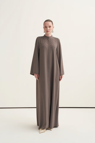 Serpme Boncuk İşleme Detaylı Ferace - vizon