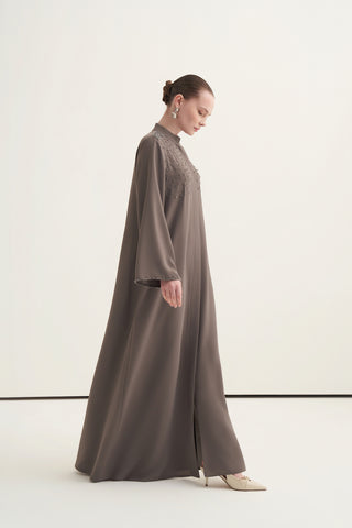 Serpme Boncuk İşleme Detaylı Ferace - vizon