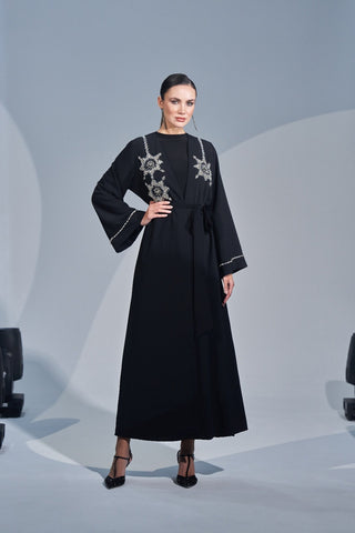 Omuzdan Aşağı Özel El İşleme Taş Detaylı Abaya - siyah