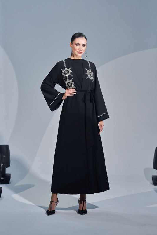 Omuzdan Aşağı Özel El İşleme Taş Detaylı Abaya - siyah