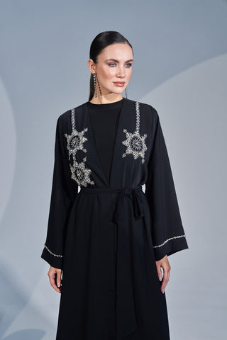 Omuzdan Aşağı Özel El İşleme Taş Detaylı Abaya - siyah