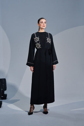 Omuzdan Aşağı Özel El İşleme Taş Detaylı Abaya - siyah