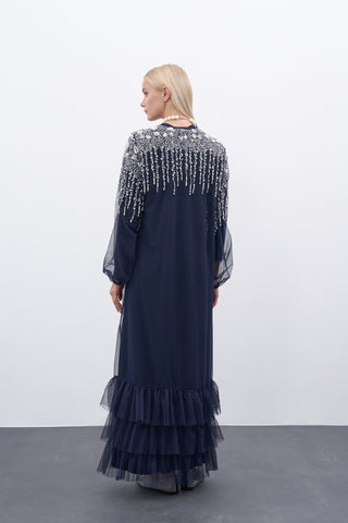 İncili Tül Abaya - Lacivert