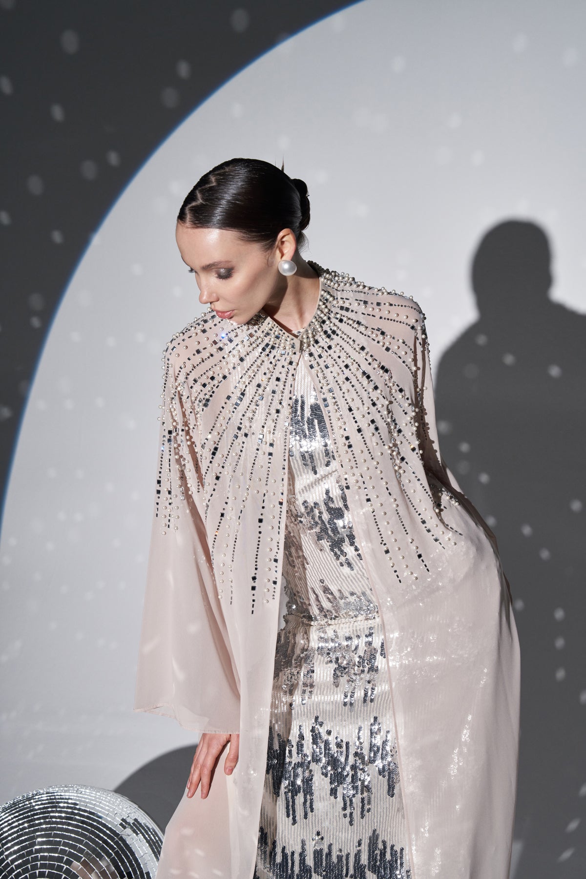 Reglan Kol İnci Çakım Tül Abaya - bej