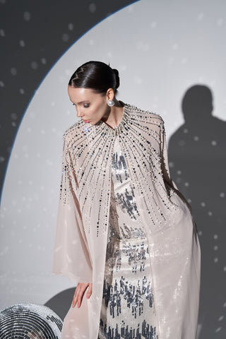 Reglan Kol İnci Çakım Tül Abaya - bej