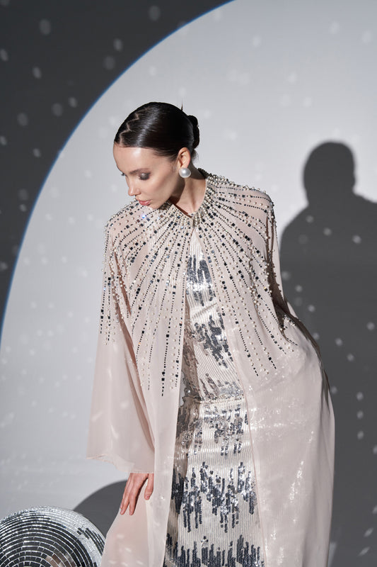 Reglan Kol İnci Çakım Tül Abaya - bej