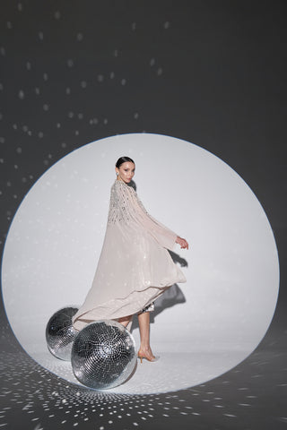 Reglan Kol İnci Çakım Tül Abaya - bej