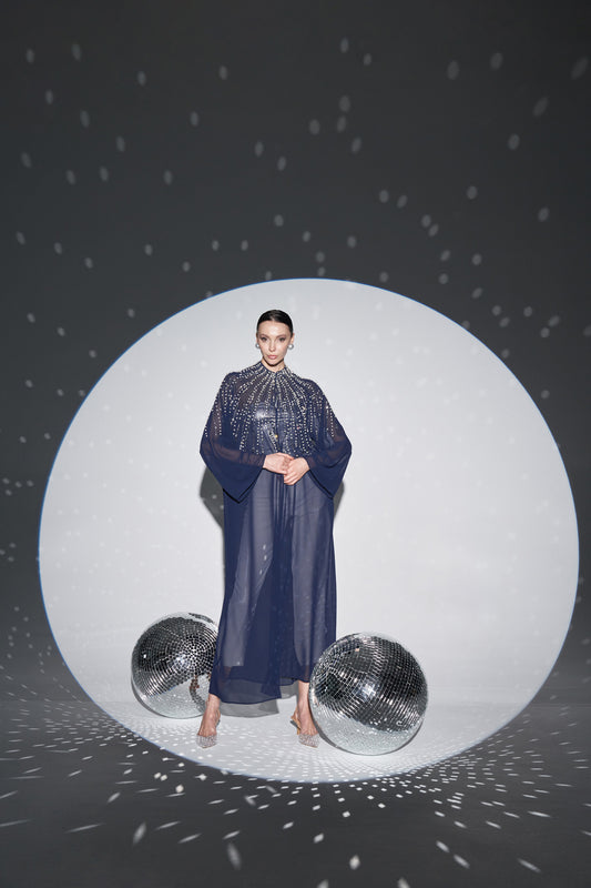 Reglan Kol İnci Çakım Tül Abaya - lacivert