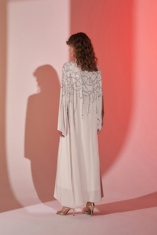 Taş Baskılı Hakim Yaka Şifon Abaya - bej