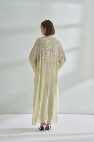 Абайя из шифона с воротником-стойкой и принтом под камень