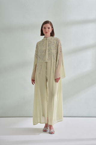 Абайя из шифона с воротником-стойкой и принтом под камень