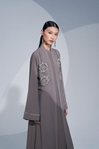 Omuzdan Aşağı Özel El İşleme Taş Detaylı Abaya - vizon