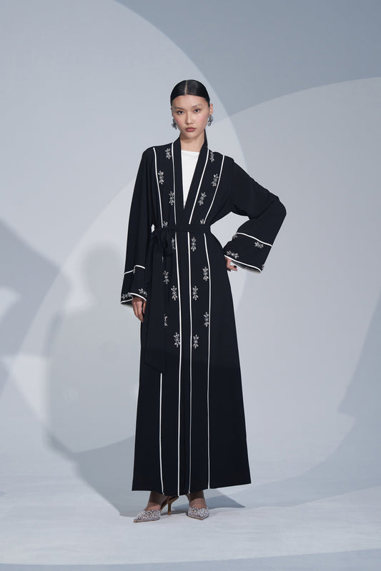 Biye ve El İşi Taş İşleme Detaylı Abaya - siyah