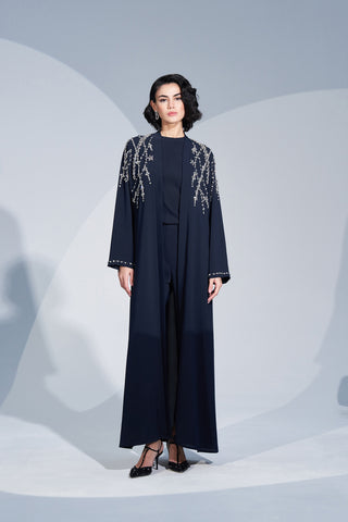 Kol Ucunda ve Yan Omuzdan Taş İşleme Detaylı Abaya - lacivert