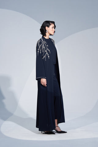 Kol Ucunda ve Yan Omuzdan Taş İşleme Detaylı Abaya - lacivert