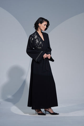 Kol Uçları ve Önde Taş İşleme Detaylı Geniş Kol Abaya - siyah