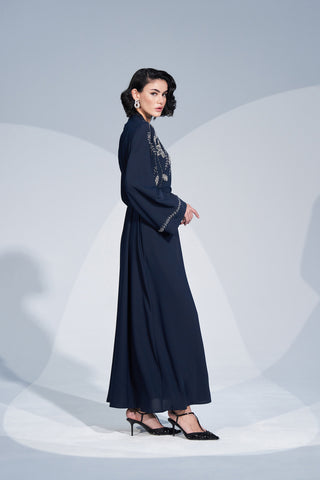 Kol Uçları ve Önde Taş İşleme Detaylı Geniş Kol Abaya - lacivert