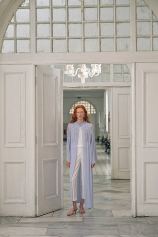 El İşlemeli Taş Detaylı Abaya - mavi