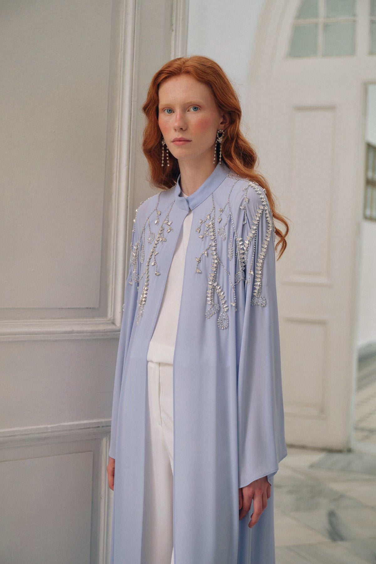 El İşlemeli Taş Detaylı Abaya - mavi