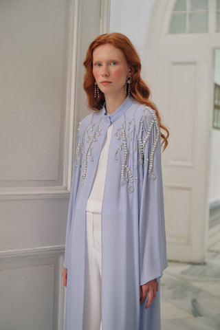 El İşlemeli Taş Detaylı Abaya - mavi