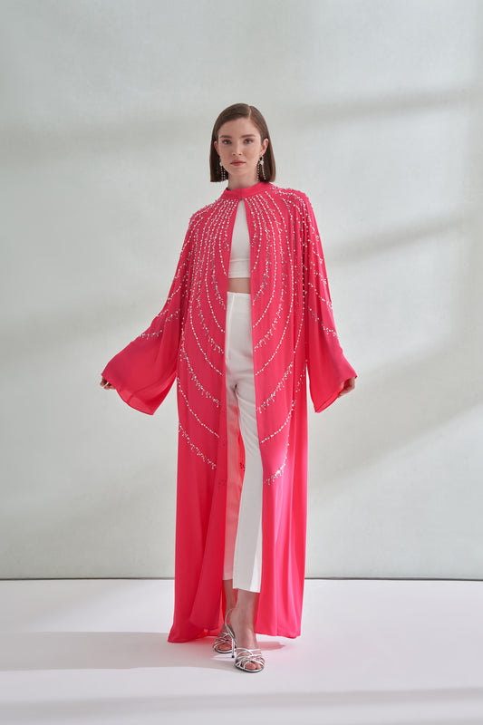 Taşlı Abaya - Fuşya