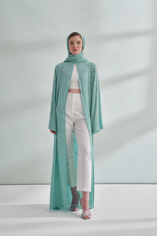 Taşlı Abaya - turkuaz