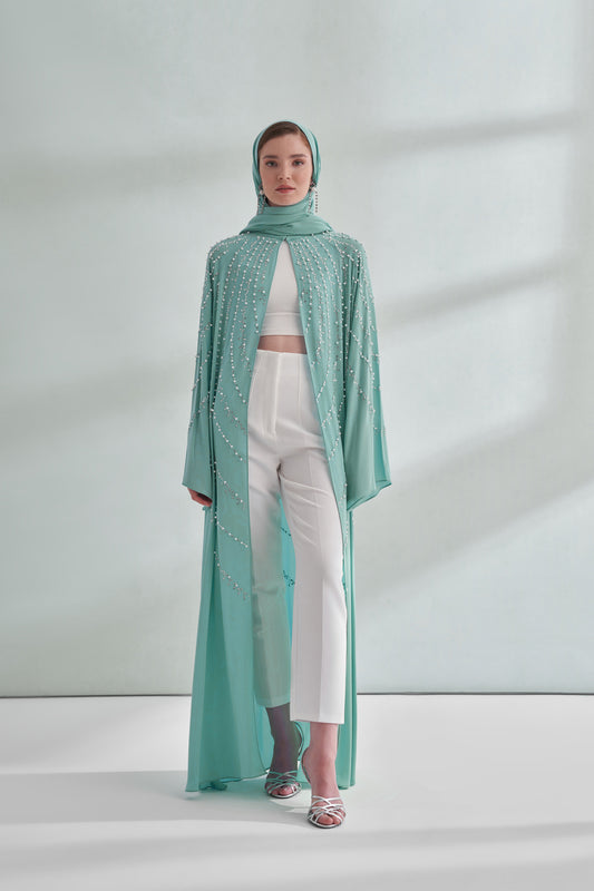 Taşlı Abaya - turkuaz