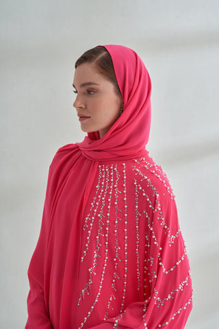 Taşlı Abaya - Fuşya
