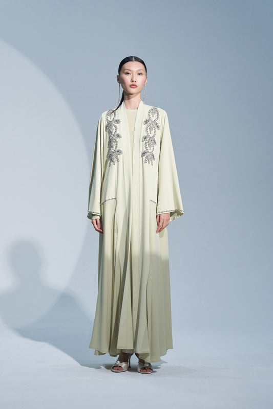 Omuz Boncuk İşleme Detaylı Etek Yanları Şifonlu Abaya - mimoza