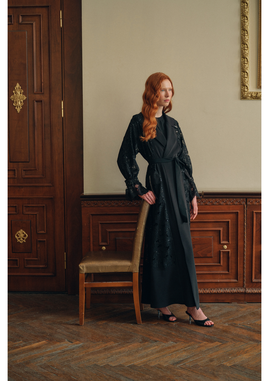 Cepler El İşi Boncuk İşleme Detaylı Ceket Yaka Abaya