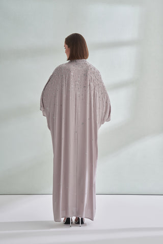 Çiçek Boncuk Taş Baskılı Femuar Detaylı Abaya - taş