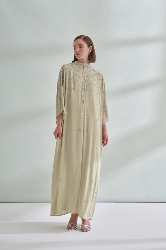 Çiçek Boncuk Taş Baskılı Femuar Detaylı Abaya - mimoza