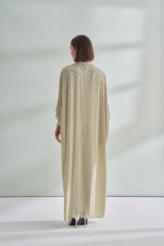 Çiçek Boncuk Taş Baskılı Femuar Detaylı Abaya - mimoza