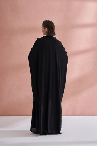 El İşi Pul Detaylı İçlikli Abaya - siyah