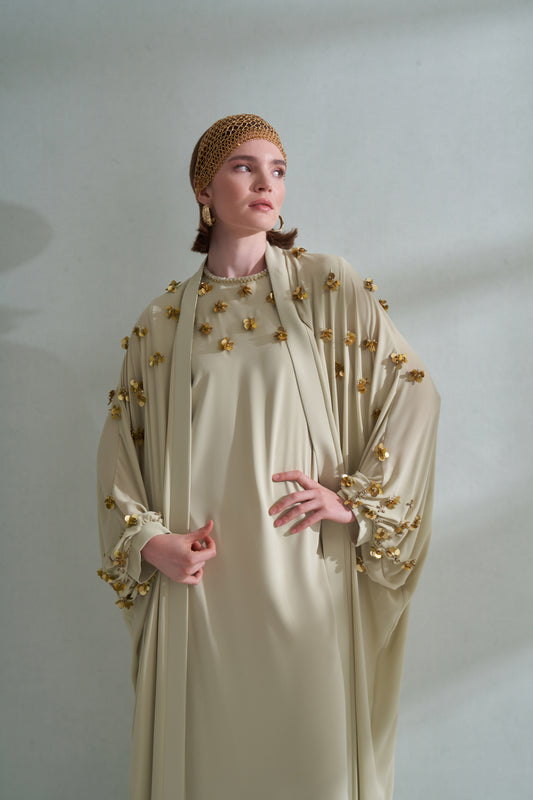 El İşi Pul Detaylı İçlikli Abaya - mimoza
